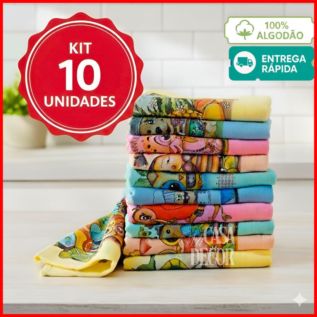 Kit 10 Panos Prato Colorido PROMOÇÃO 100% Algodão Oferta