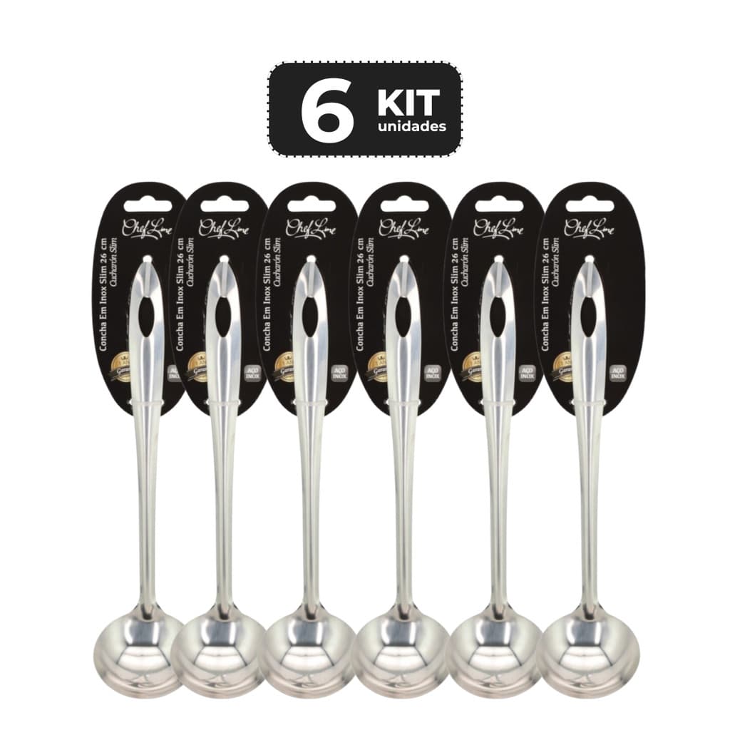 Kit 6 Concha Inox Slim 25,5 cm Profissional Restaurante Buffet Cozinha Industrial