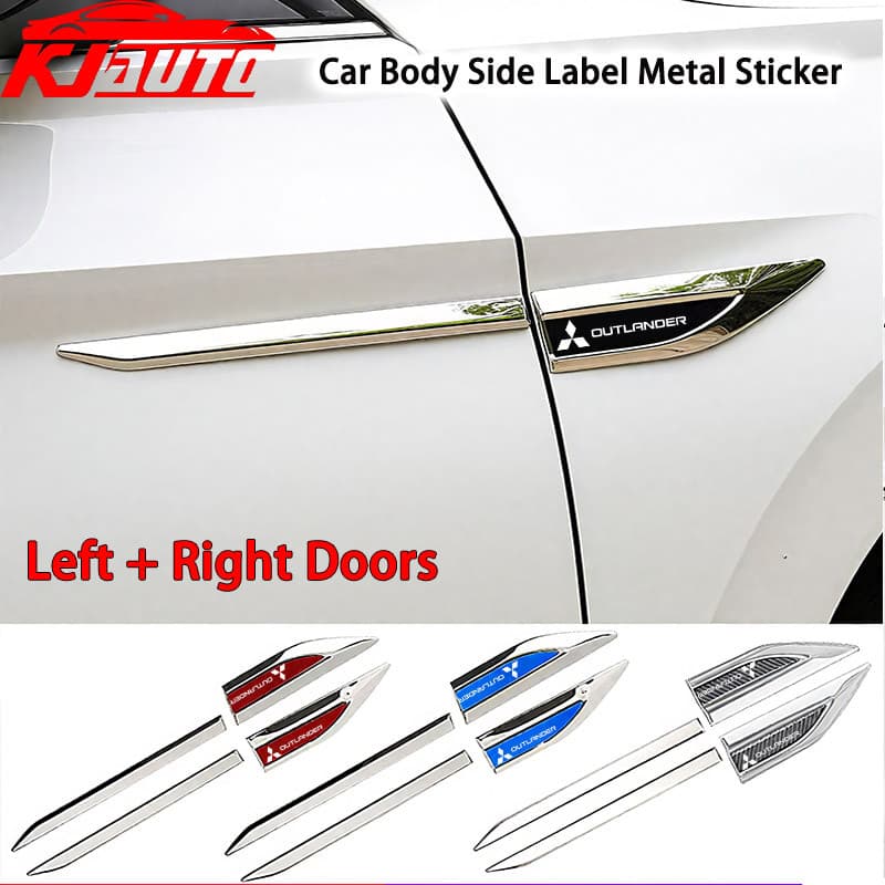 Fender 2 Peças Mitsubishi Outlander Emblema De Carro Adesivos De Pára-Choque De Porta Lateral De Metal (Direita + Esquer