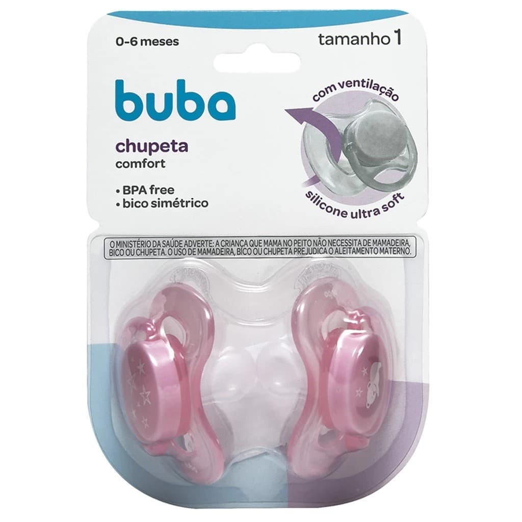 Kit 2 Chupetas Buba Comfort Ventilação Bico Silicone Tam 1-2 0-6 M +6m