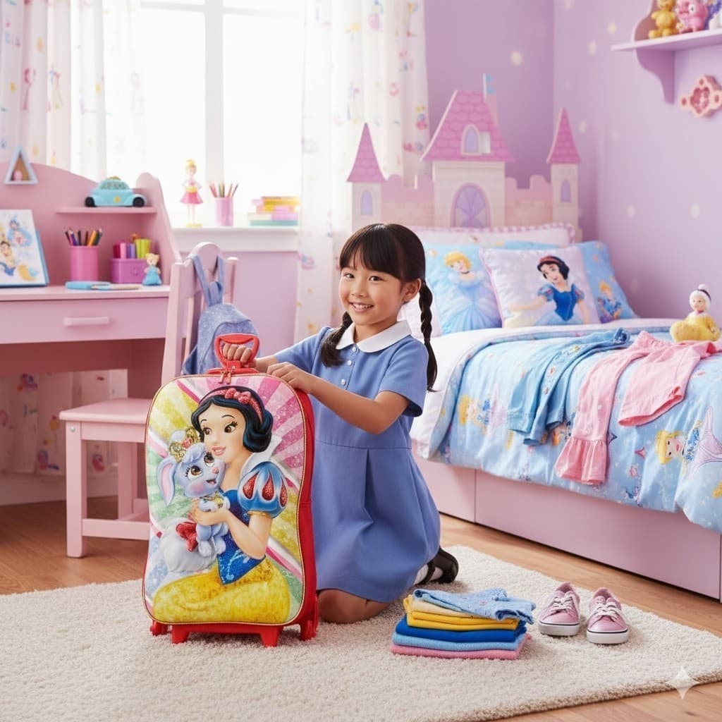 Mala infantil 3D rodinhas multicolor princesa viagem menina pratica compacta presente