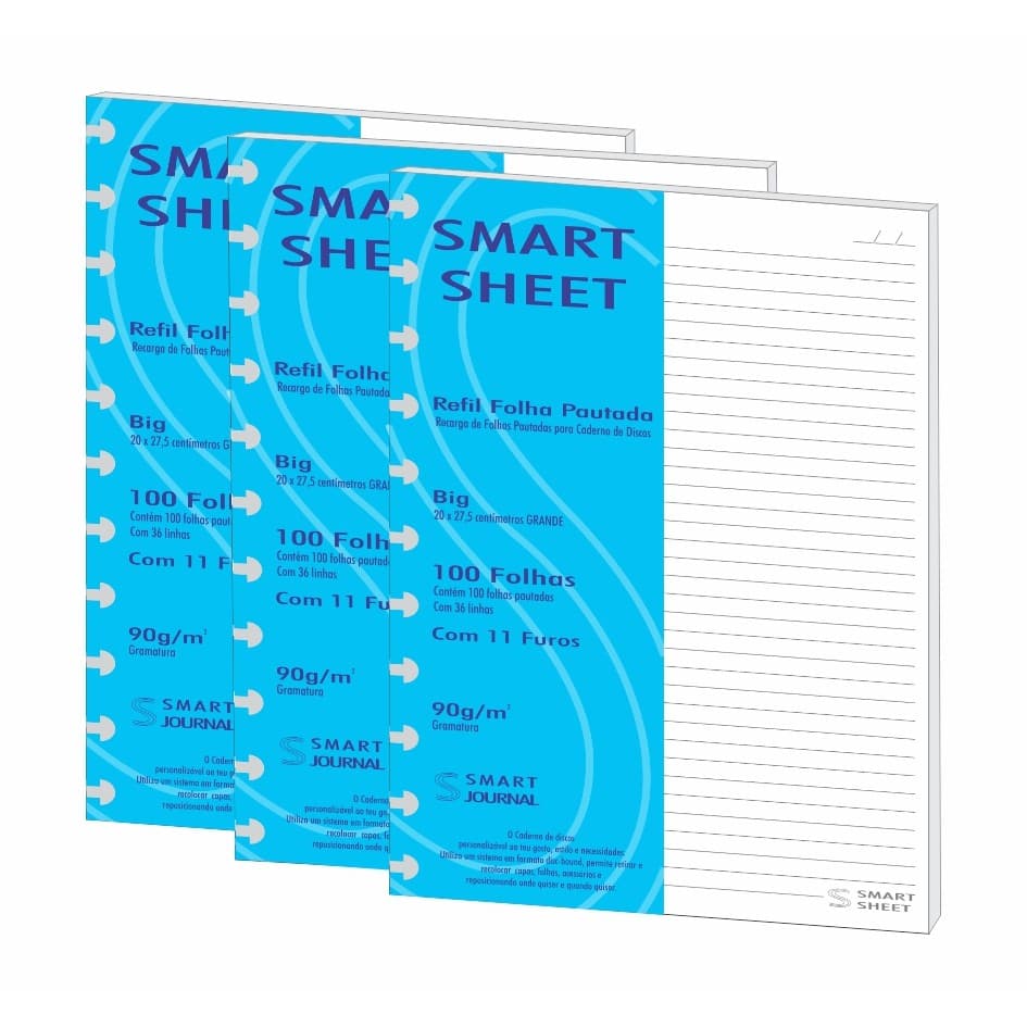 Refil Caderno de Discos 90g 300 Folhas Pautado Grande 11 Furos Inteligente Escrita Confortavel