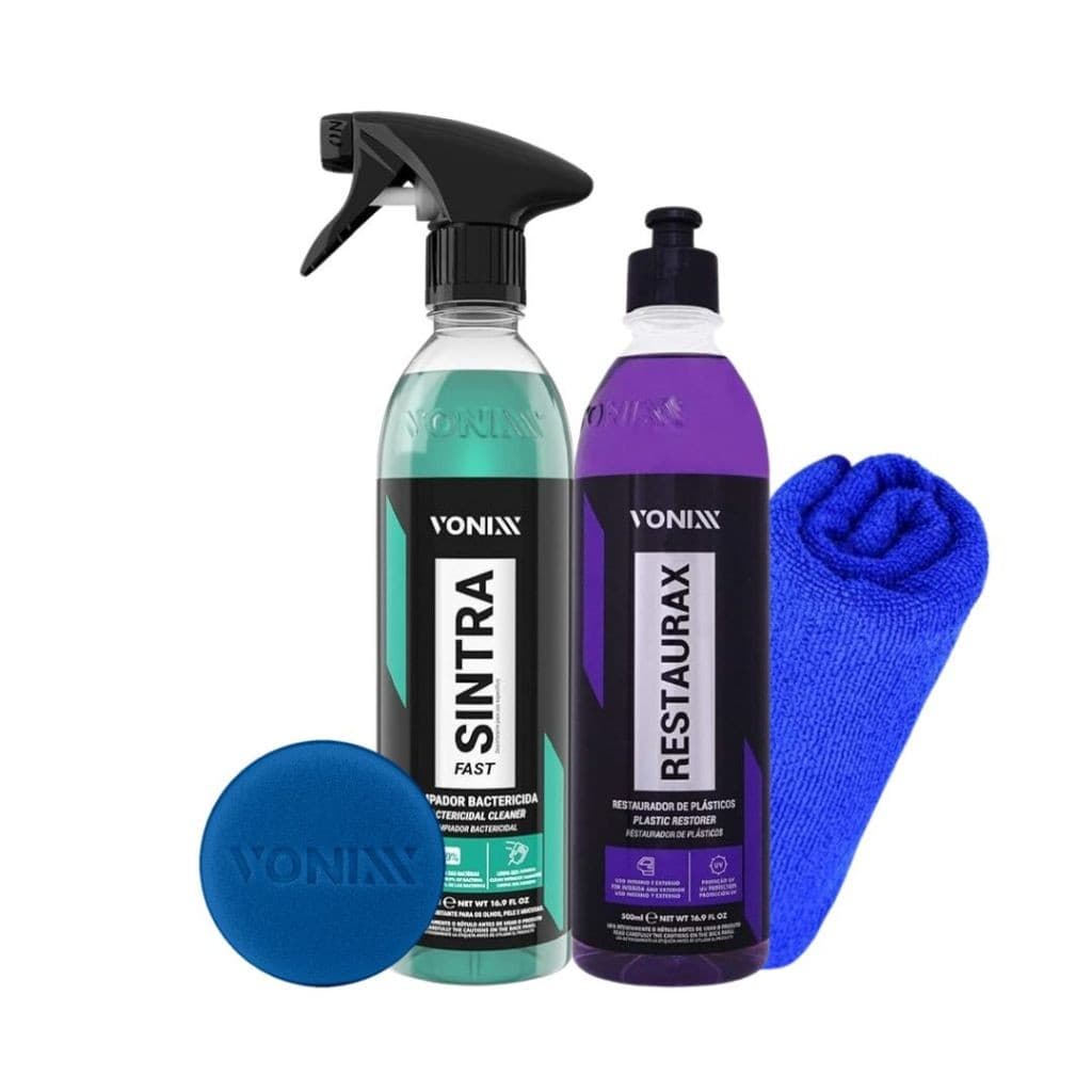 Kit Restaurador de Plasticos Restaurax Sintra Fast Limpador Bactericida  Vonixx Toalha