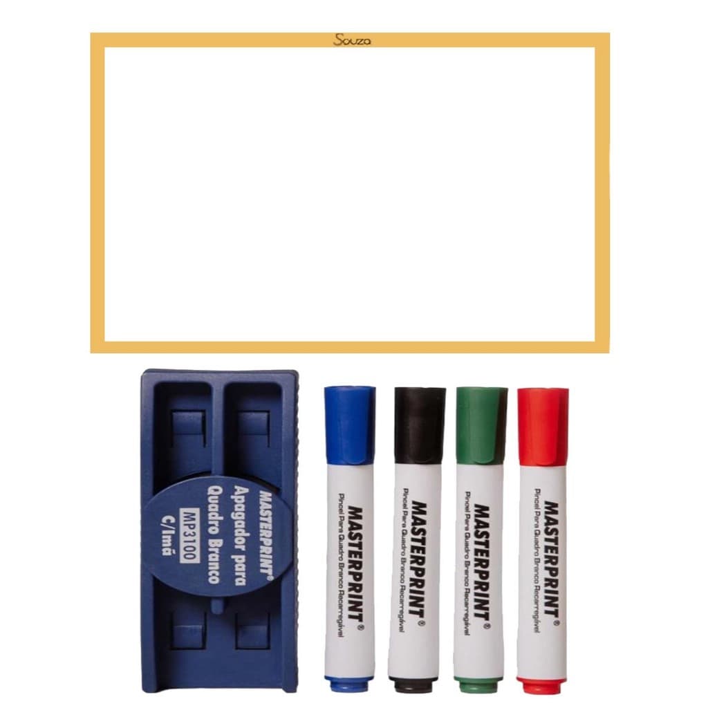 Lousa Quadro Branco 90x60cm Souza + 4 Marcadores + 1 Apagador