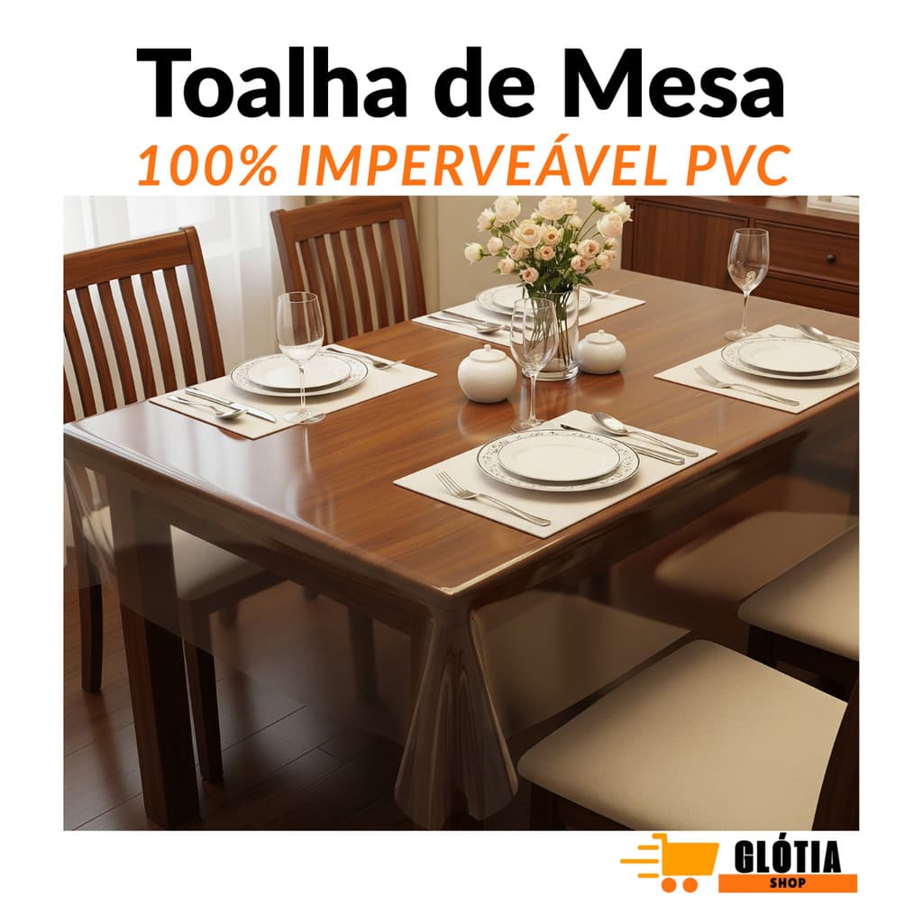 Protetor de Mesa PVC Toalha Transparente –Durável Impermeável e Anti-Manchas 2,50m x 1,40m 8 lugares