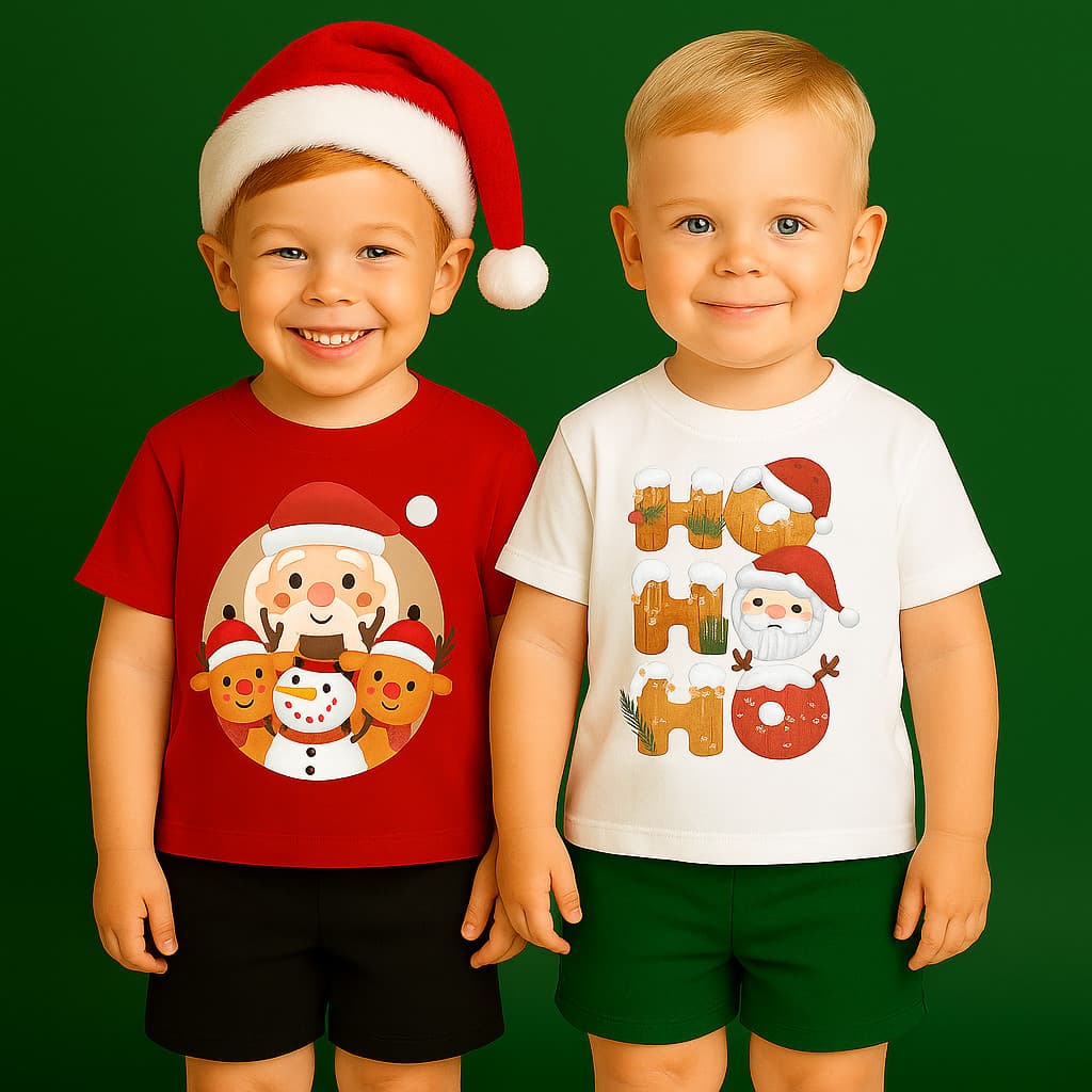 2 Conjuntos de Natal Infantil - Roupas de Natal para Meninos- Camiseta com Estampa de Natal Menino