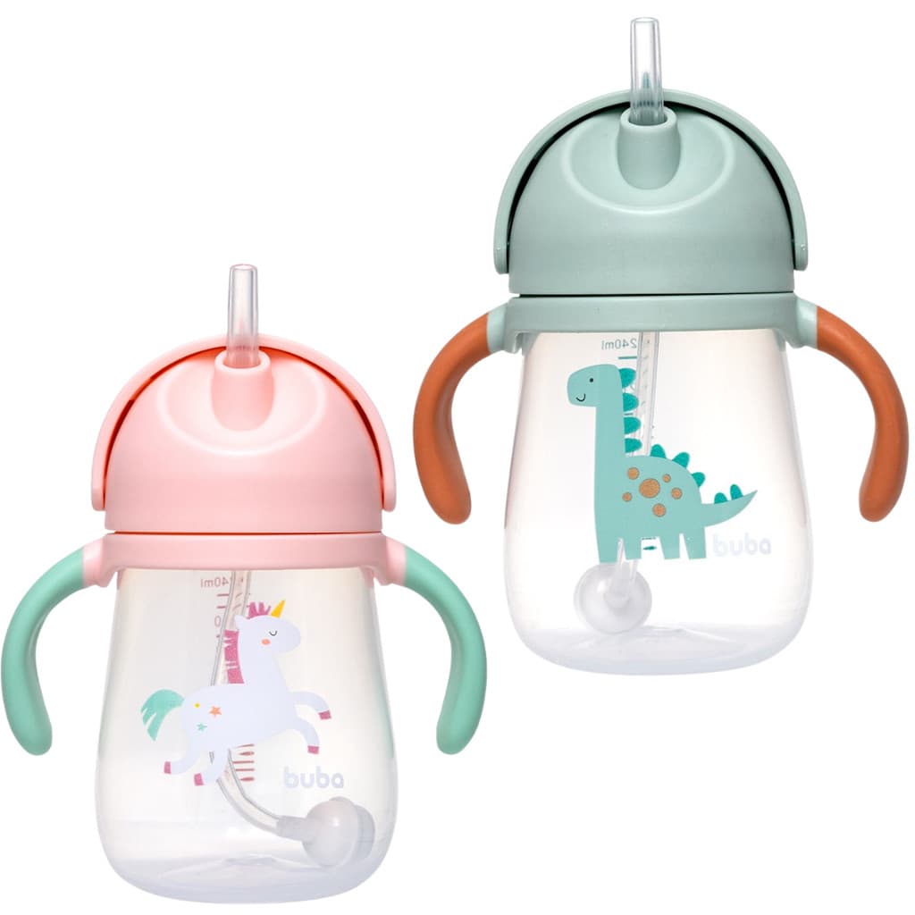 Copo Infantil Magic 240ml Buba Alça Removível Canudo Silicone Válvula Anticólica Evita Ingestão Ar