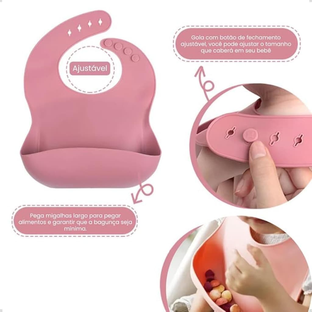 ROSA ESCURO ou CLARO - Jogo Introdução Alimentar Bebê Utensílios em Silicone Premium 8 Pçs BBL-54