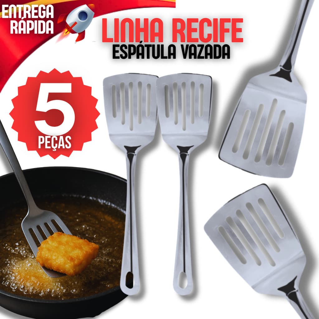 Kit 5 Espátula Vazada Culinária Multiuso Universal Utensílio De Cozinha Casa Restaurante