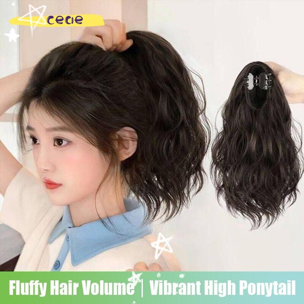 CEAE Cabelo Longo Micro-Encaracolado , Com Peruca Sintética De Rabo De Cavalo Alto , Grampo De Fofo 25 Cm Feminino