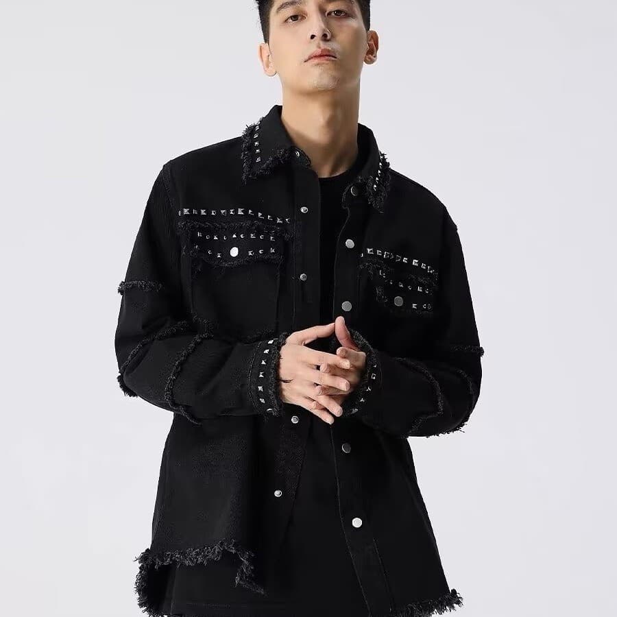 Jaqueta jeans da indústria pesada de motocicleta americana estilo unissex rebites Punk de Metal jaqueta preta