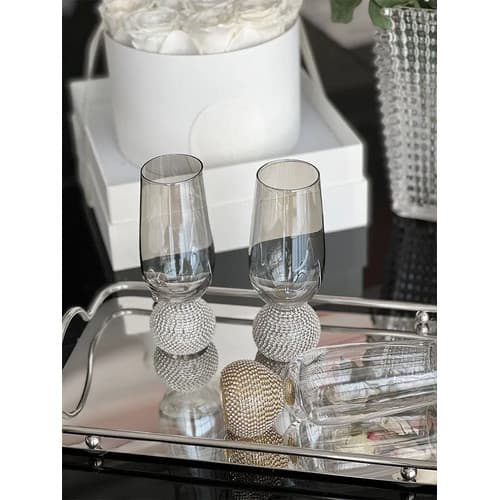 Jogo 4 Taças De Vidro Base Esfera Cores 250ml Tendência Luxo Prateado