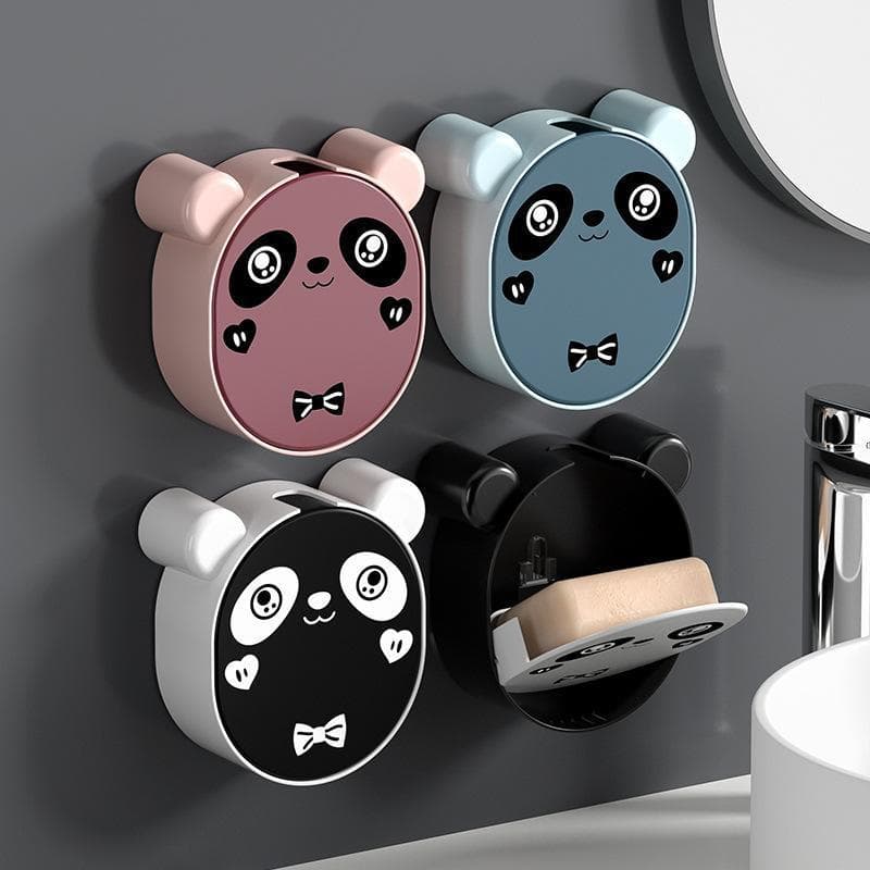 Suporte de Sabonete de Parede com Tampa Articulada, Estilo Cartoon Fofo, com Drenagem, Sem Furos, Caixa de Sabonete Pand