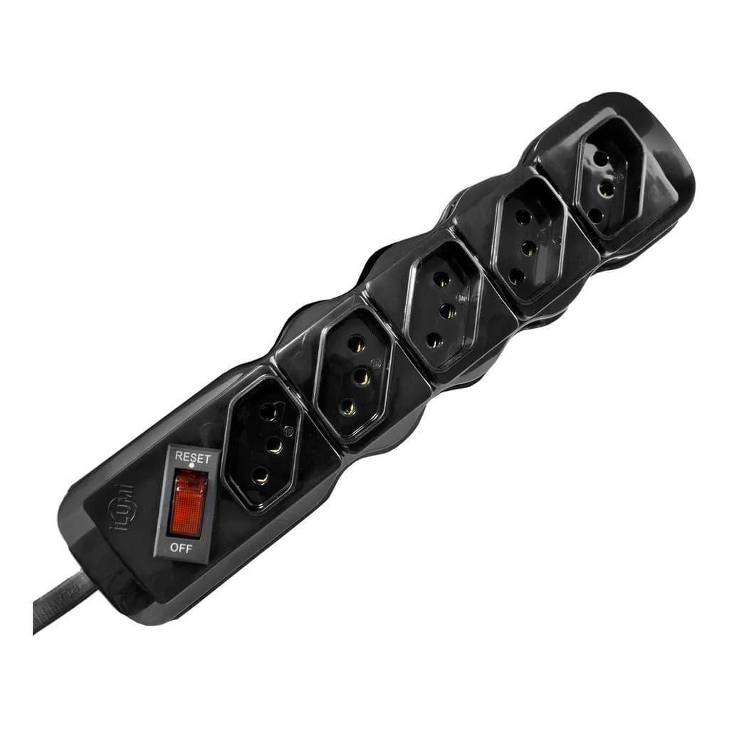 Extensão Elétrica Bivolt 5 Tomadas Cabo PP 1 Metro Com Chave Liga Desliga Ilumi