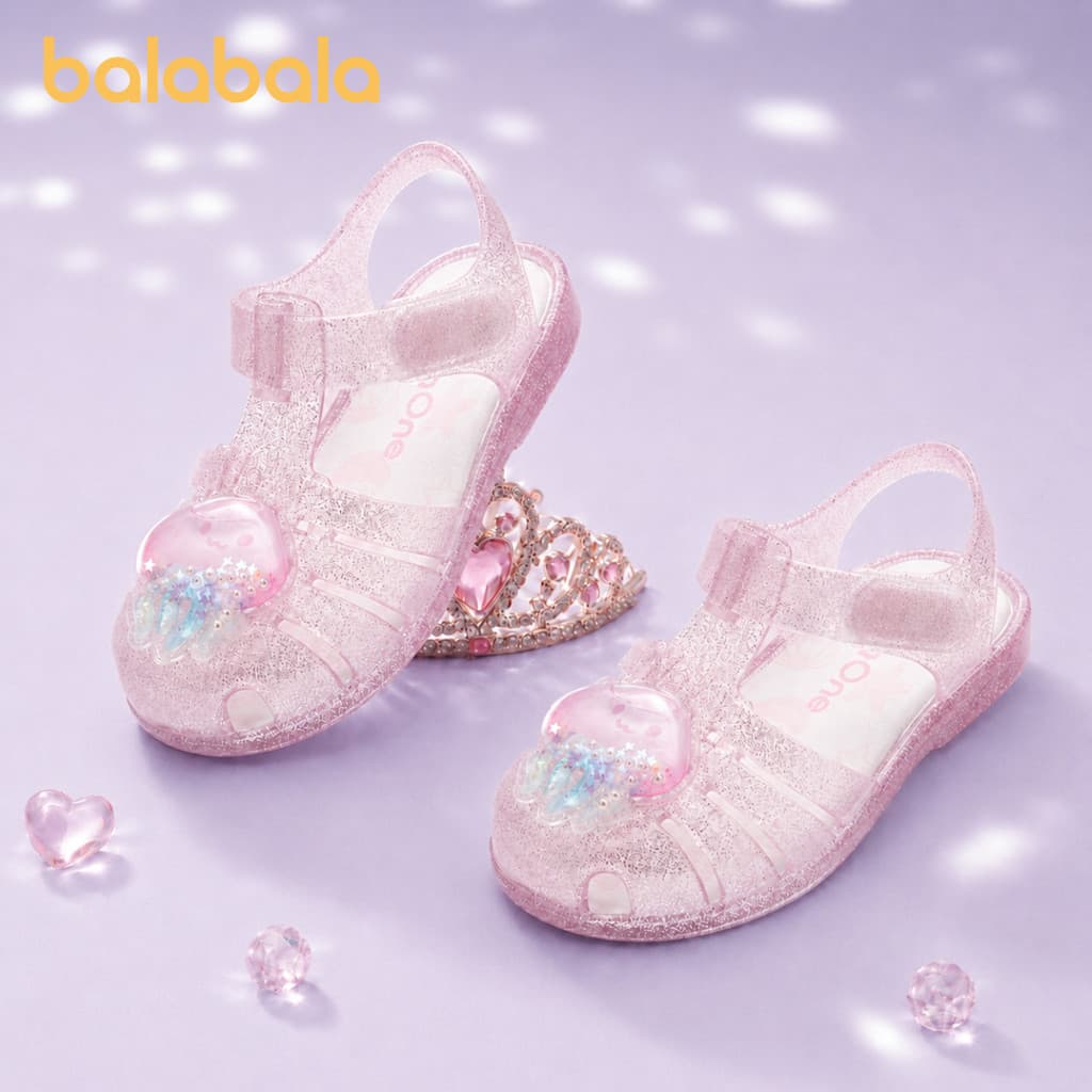 Sandália Infantil Menina Balabala Jelly Rosa com Glitter, Coração e Fecho Ajustável Verão 2026