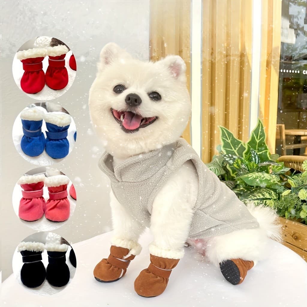 Sapatos para Cães de Estimação, Cor Doce de Inverno, Forrados com Veludo, Espessos, Quentes, Antiderrapantes, Sapatos pa