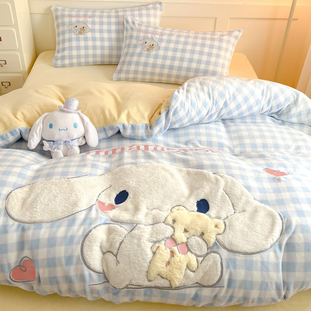Canela cão leite velo cama conjunto de quatro peças inverno dupla face velo cama colcha capa flanela cama única de três