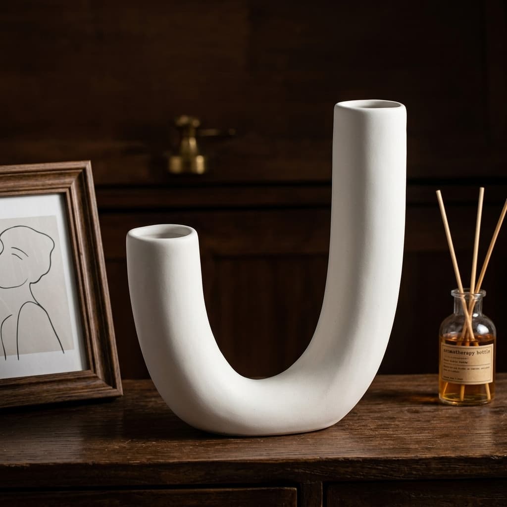 Simples e moderno vaso de cerâmica em forma de U branco decoração para casa sala de estar arte de estudo