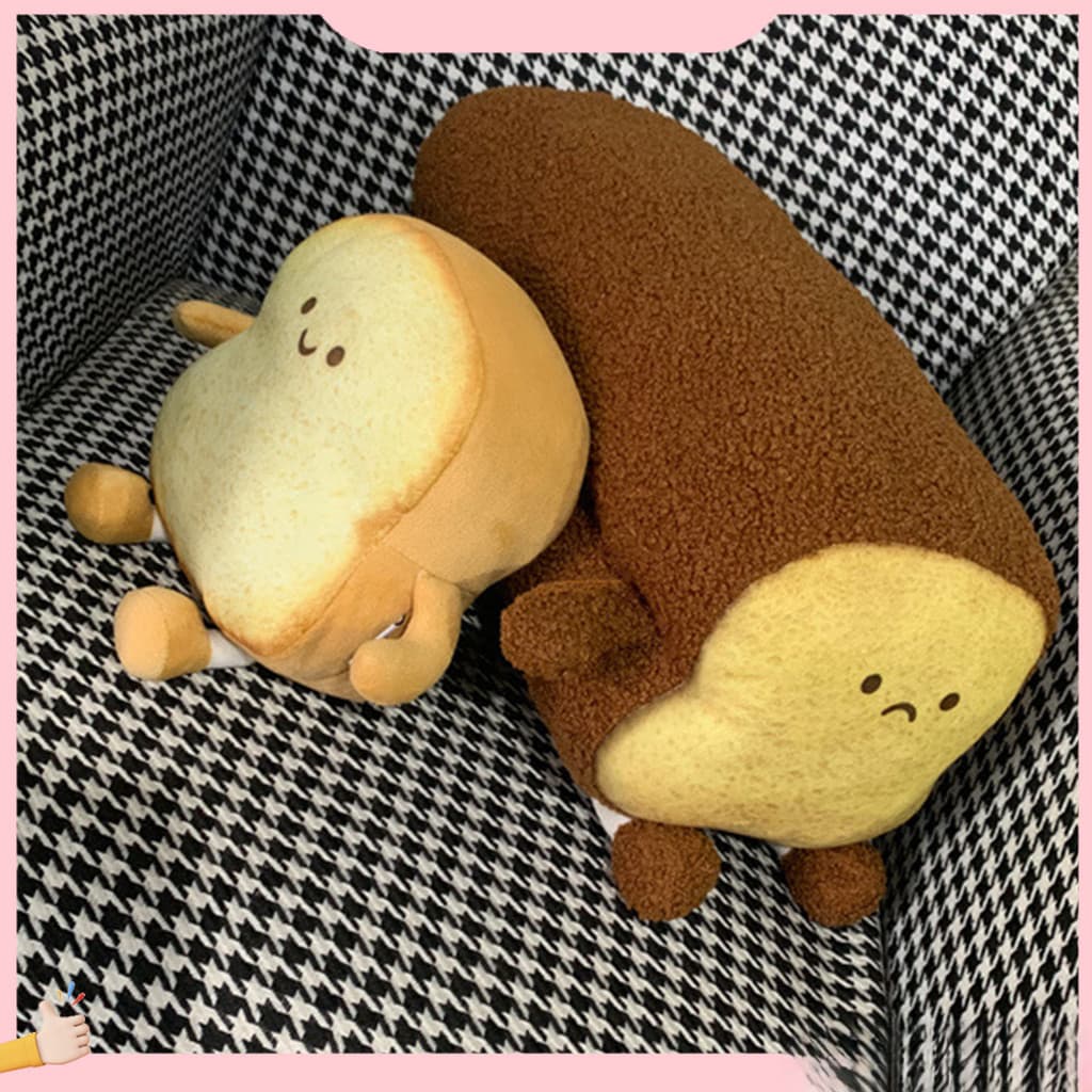 Decoração de sofá em forma de pão simulado, almofada macia com design de torrada para quarto.