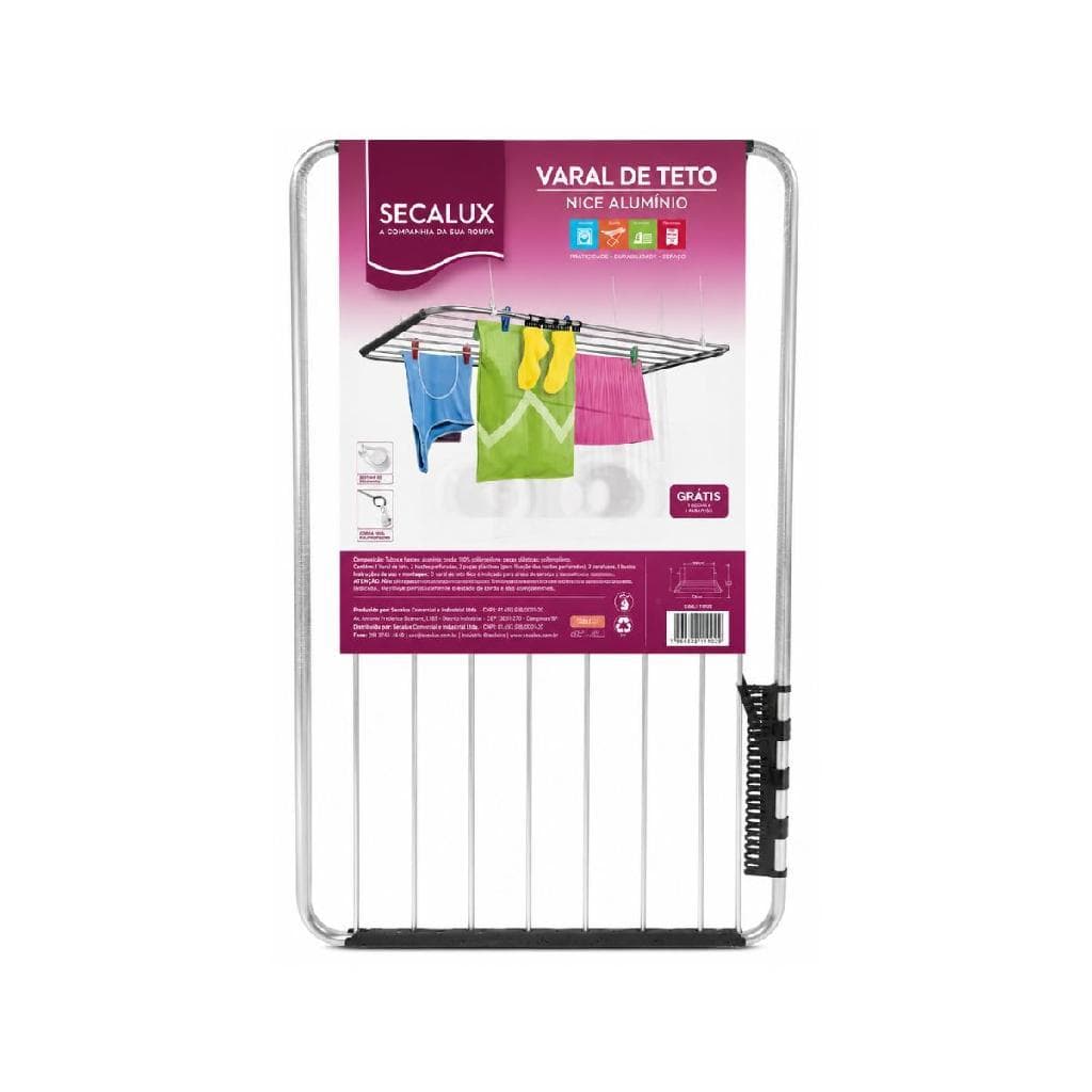 Varal de Teto Nice Prata Aluminio 1,2m Secalux