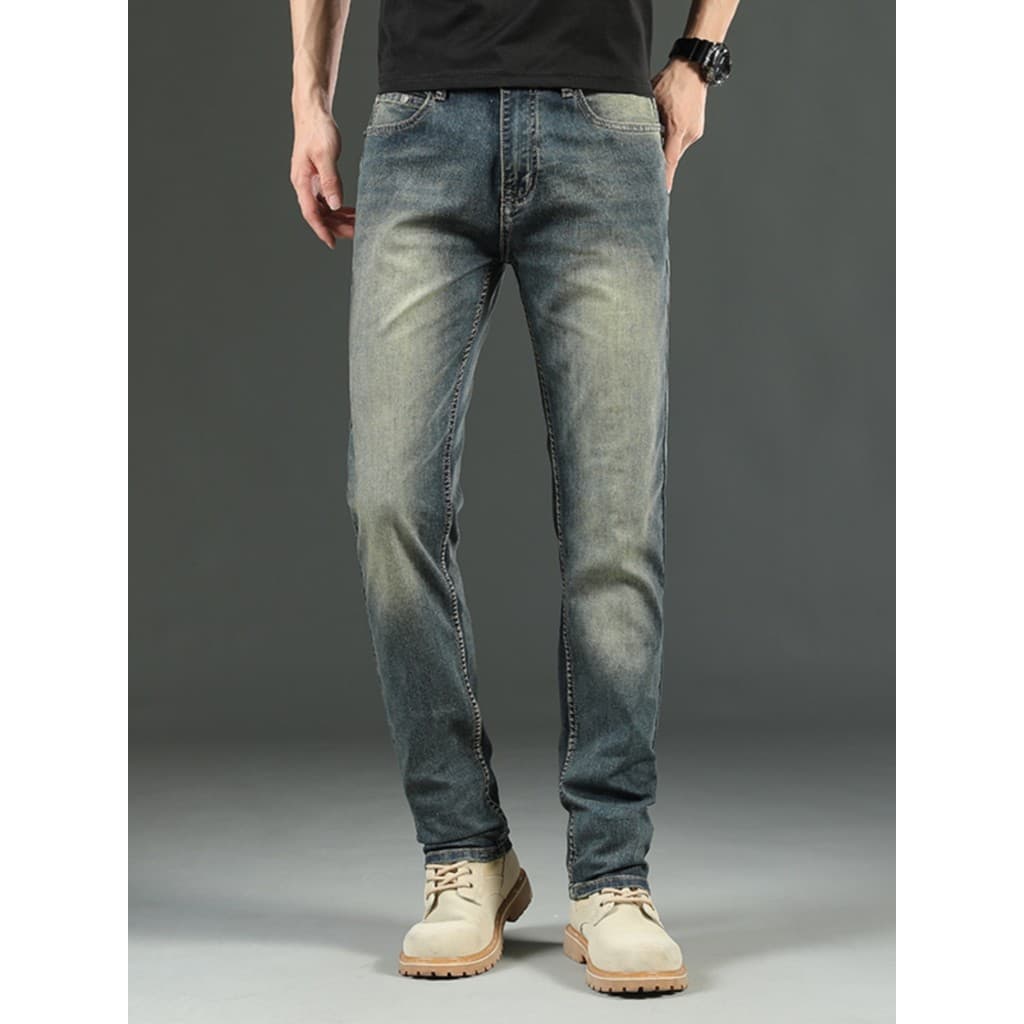 Calças de brim Retro masculinas verão Casual solto retas nostálgico calças masculinas estiramento rua Wear calças