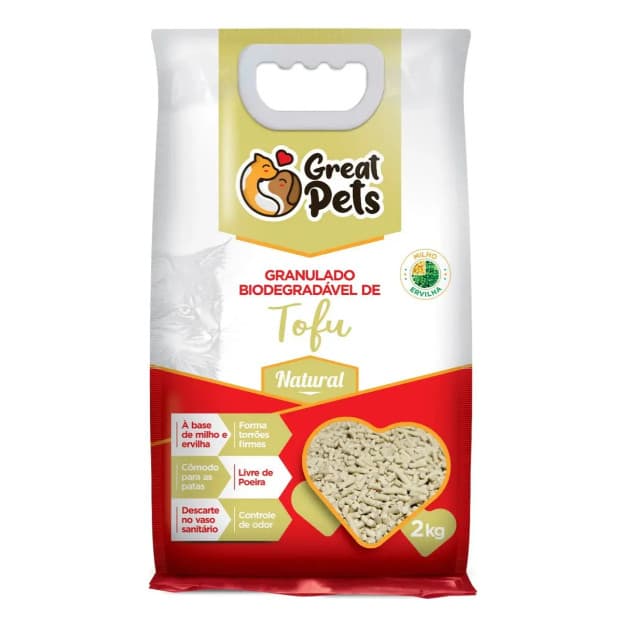Granulado de Tofu Areia para Gatos 2kg Great Pets Biodegradável Natural