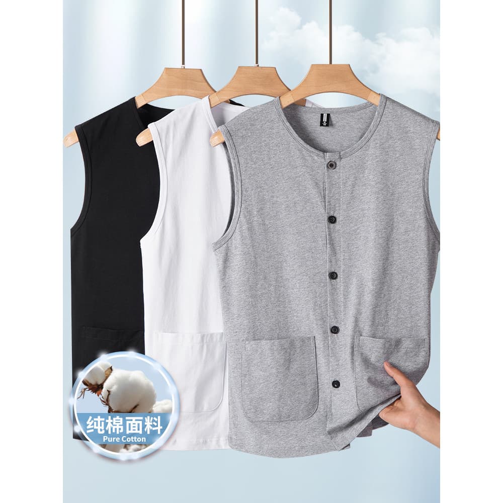 Colete masculino de meia-idade, algodão puro, verão, cardigã fino, colete, vovô, pai, colete de algodão, camiseta para h