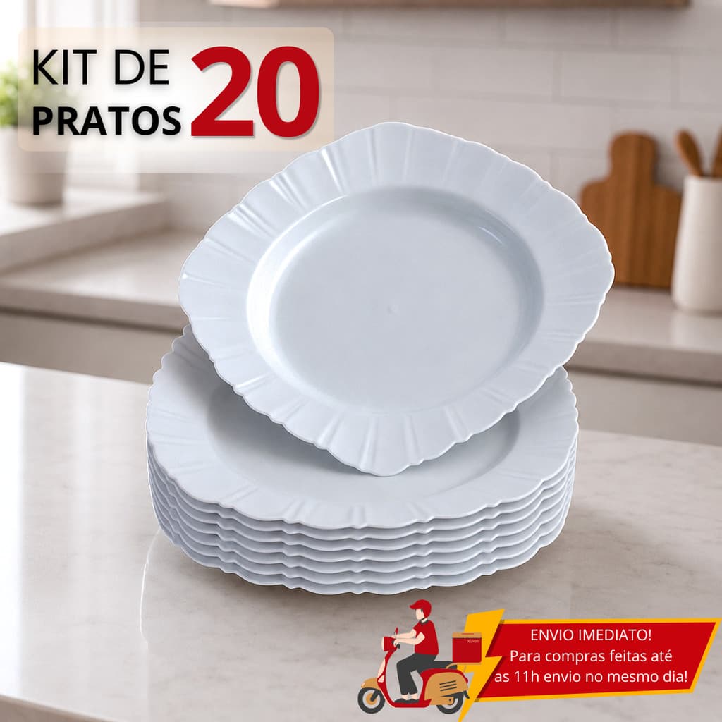 Kit 20 Pratos Plástico Quadrado Refeição Churrasco Resistente