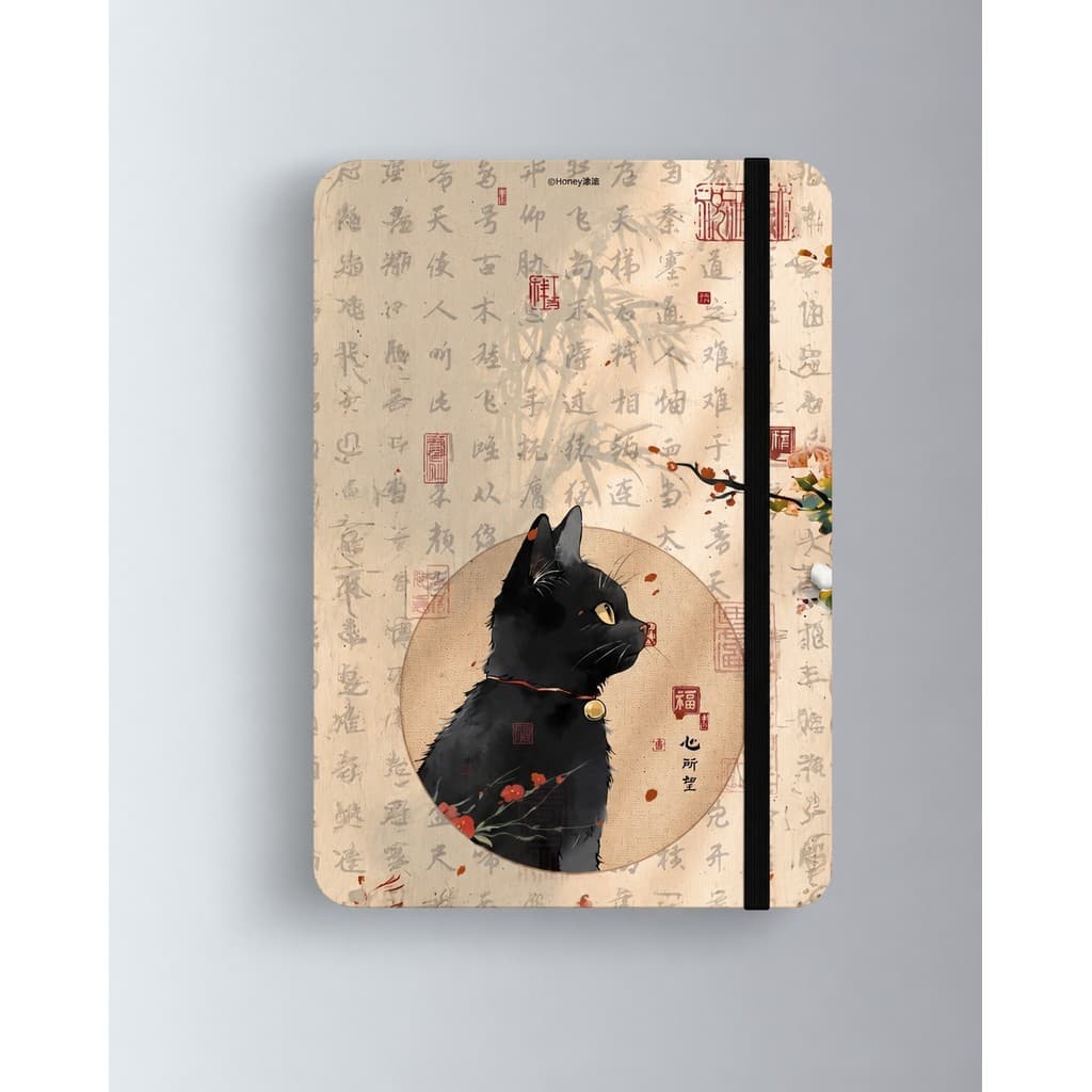 Caderno  Capa dura estilo moleskine 21X14cm tema  GATO JAPONÊS  com elástico