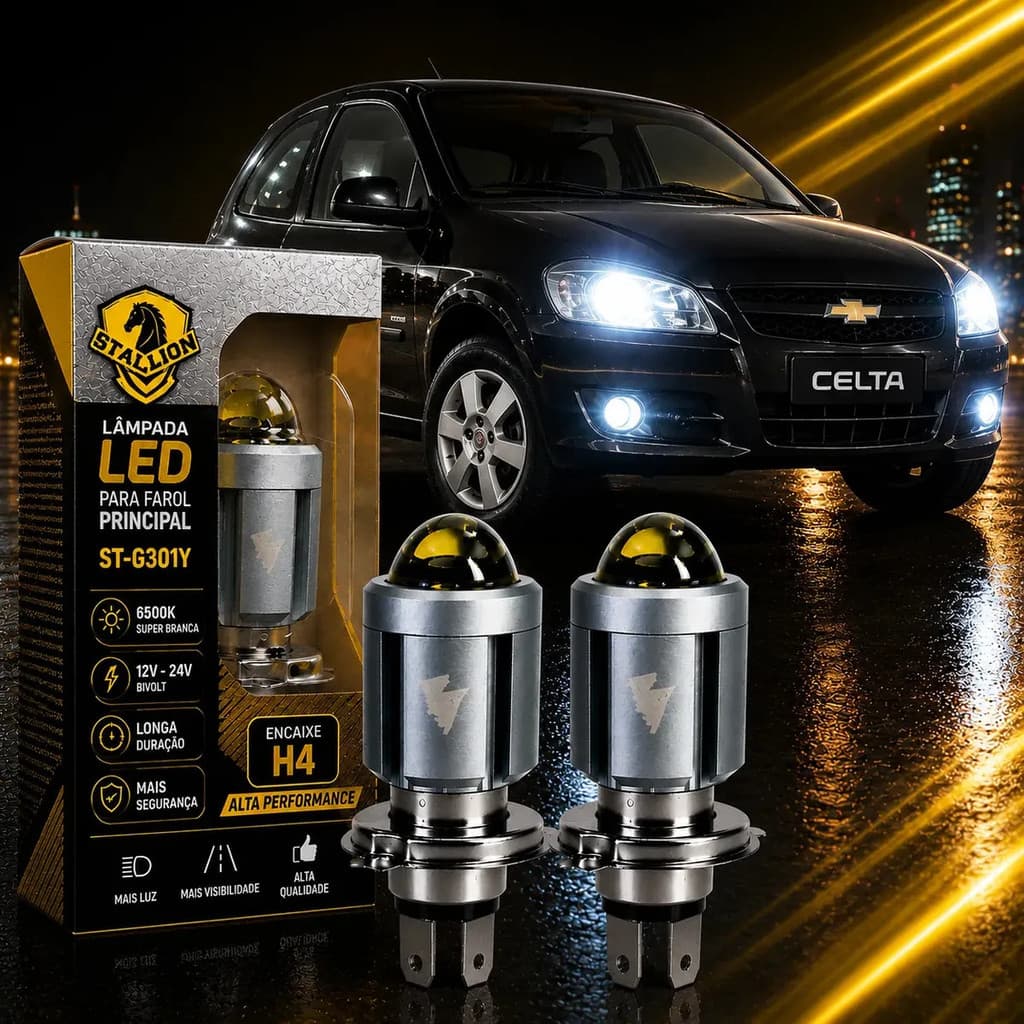 2 Lampada Led H4 Farol Carro Uno Gol Ka Siena 6500k Peixe