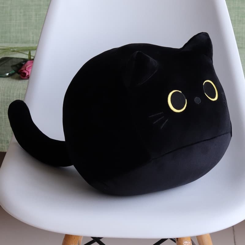 Travesseiro/Almofada Flexível Fofa De Gato De Pelúcia/Preto