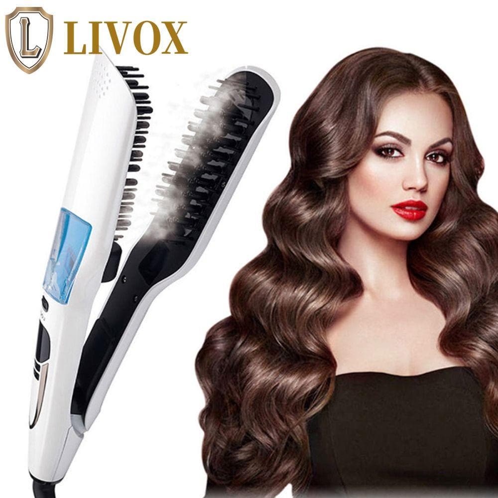 Alisador De Cabelo A Vapor LIVOX , Escova Alisadora Escalável Com Display LCD , Temperatura Ajustável