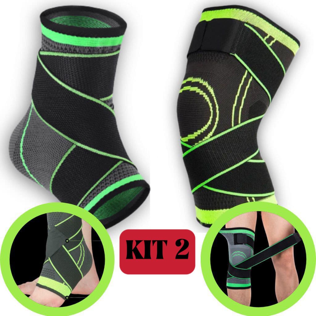 Kit 2 Tornozeleira e 2 Joelheira Ortopedica Compressão Estabilizadora Elastica Esportes