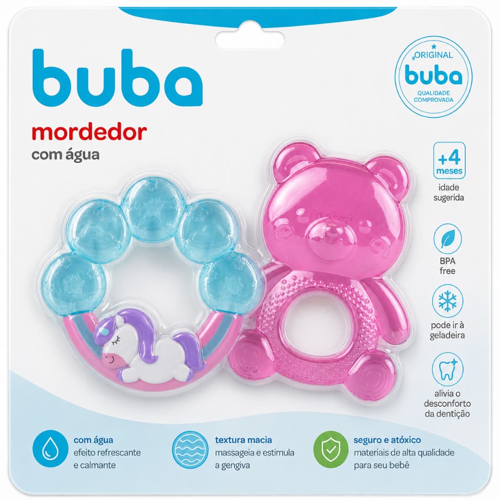 Kit 02 Mordedores Buba Refrigerável Bebê Alívio Gengiva Dentição