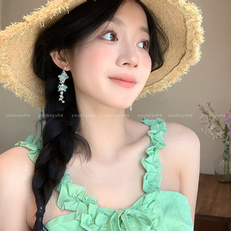 Mint Mambo flor azul pingente borla brincos feminino nicho Design sentido Mori estilo novo estilo brincos exclusivos