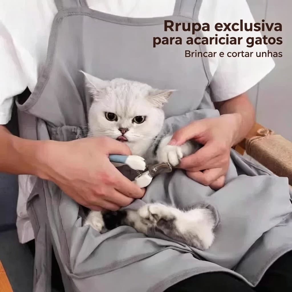 Avental para gatos com furos de patas, tecido macio anti pelos, prático cortar unhas, brincar e alimentar felino em casa
