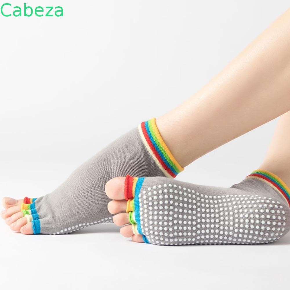 CABEZA1 Meias Femininas De Ioga , De Algodão Para Pilates Balé Arco-Íris Antiderrapantes Dança De