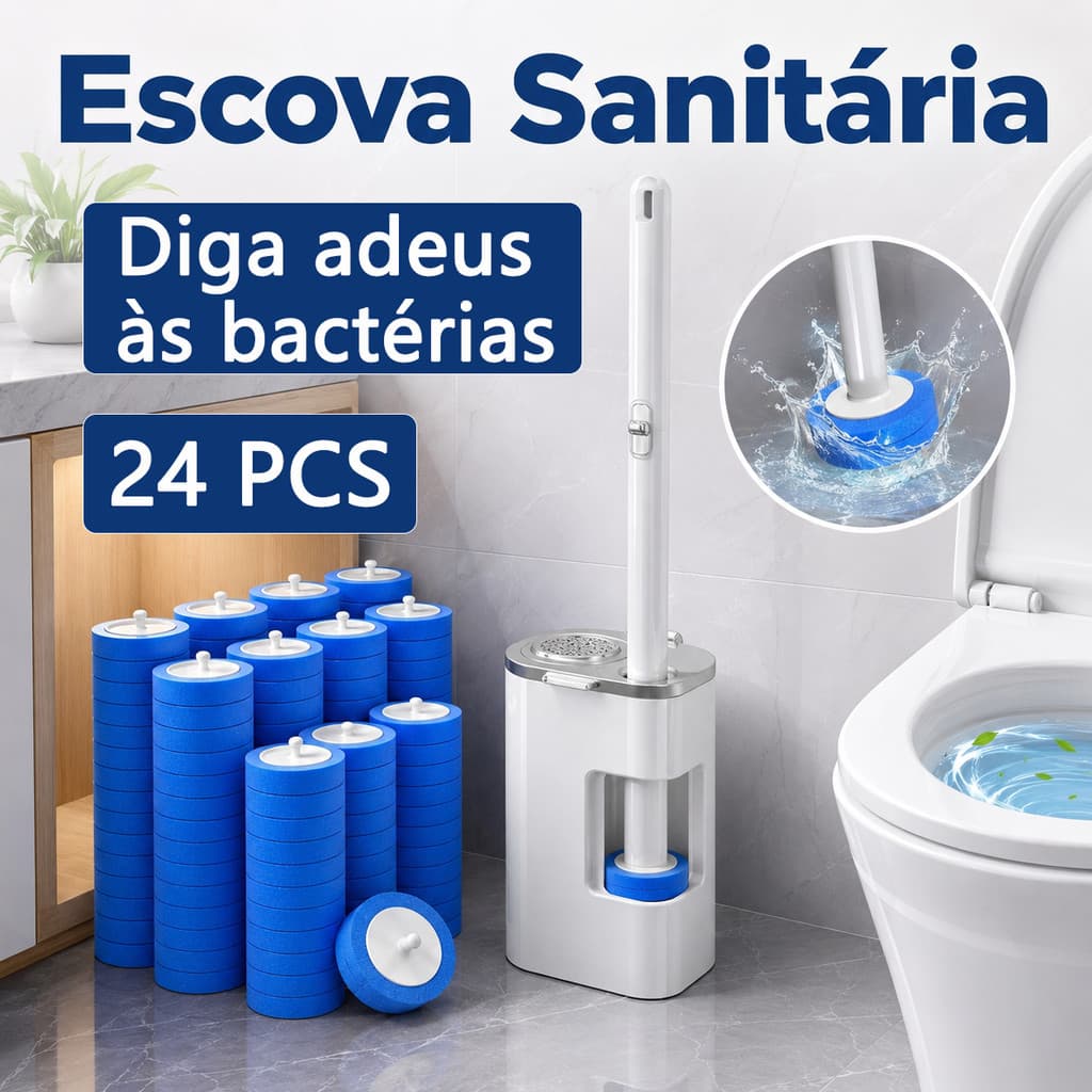Escova de Vaso Sanitário Descartável com 24 Refil Suporte de Parede para Limpeza de Banheiro