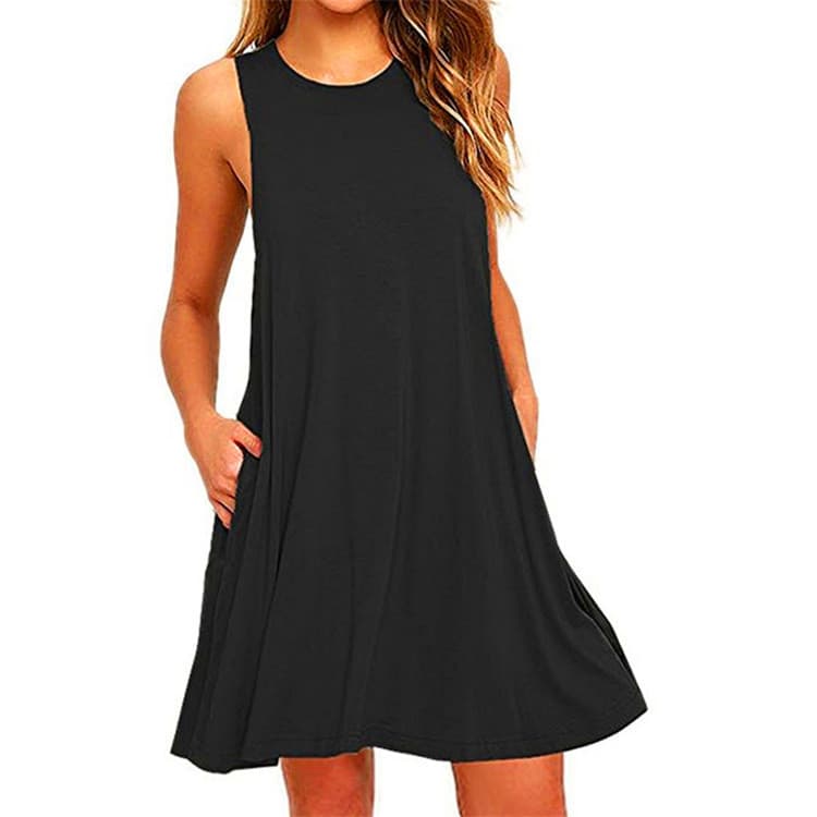 Loja shopee europeu americano verão moda sem mangas bolso colete desejo venda quente ebay novo estilo vestido de cor sól