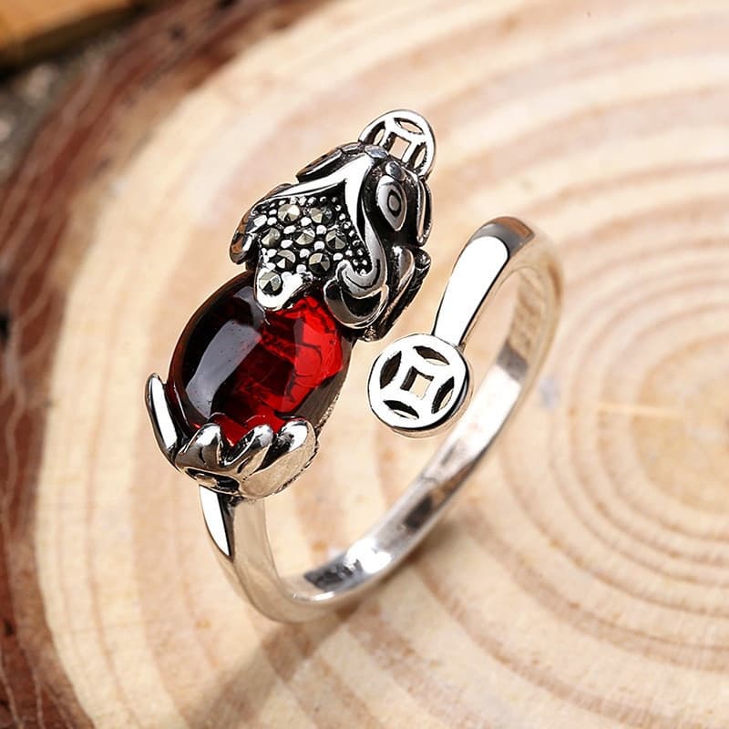 Anel Ajustável Feminino FULIN Feng Shui Pixiu COTN ZB9G