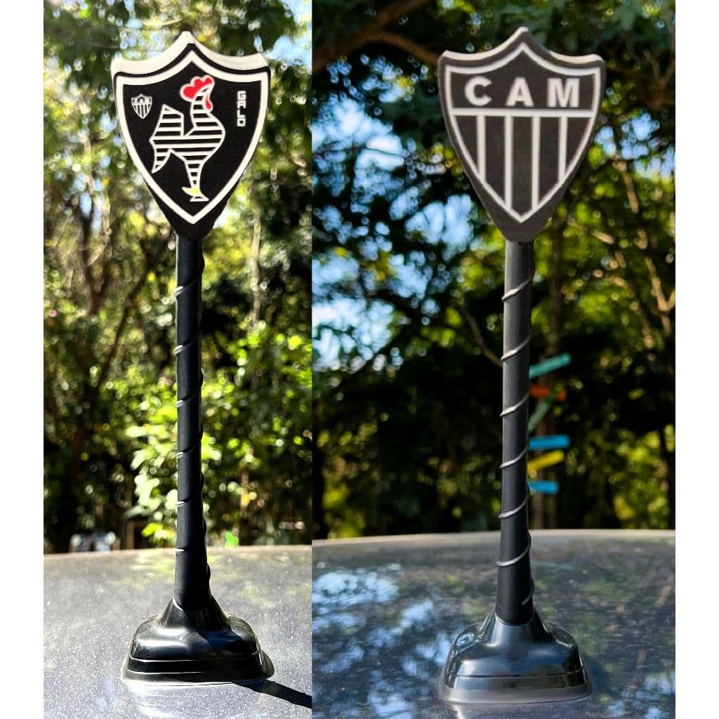 Kit Ponteira Enfeite de Antena Atlético - Escudo Atlético e Galo - Preto - Galo - Carro e Moto
