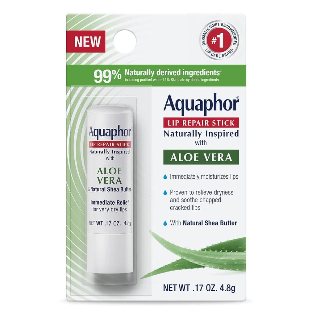 Aquaphor Natural Inspiration Lip Repair Stick, contém aloe vera e manteiga de karité natural, bálsamo labial hidratante