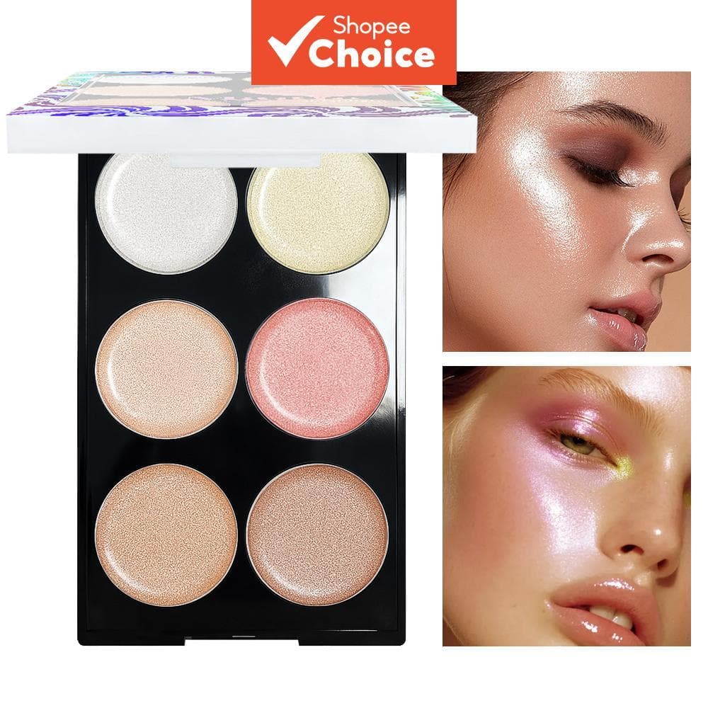 Placa De Destaque E Corretivo Em Creme De Seis Cores-Brilho De Flash Fino Natural-Blush Pó Paleta De