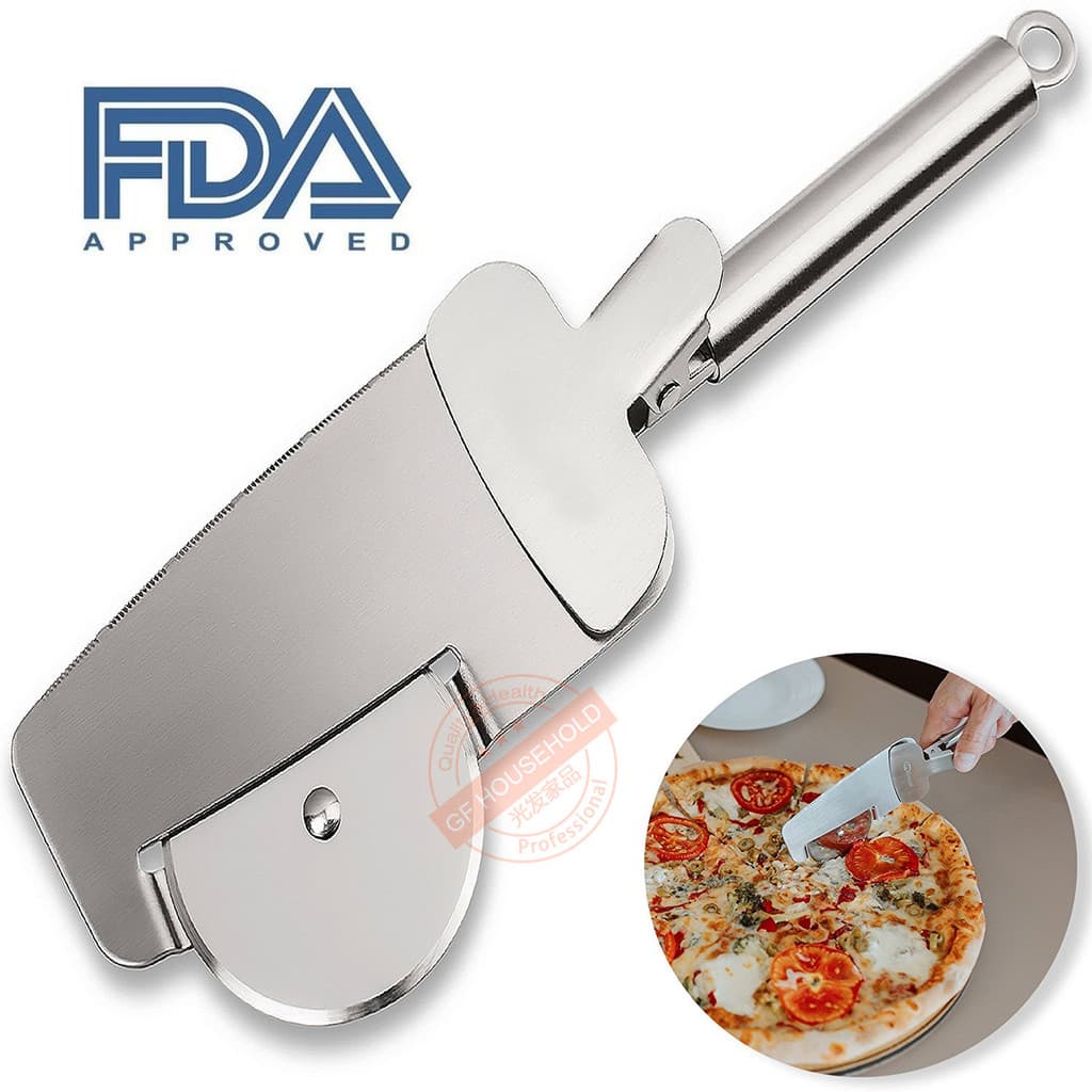Exportação engrossado comercial de aço inoxidável pizza rolo roda faca espátula pizza faca multifuncional rolo bolo