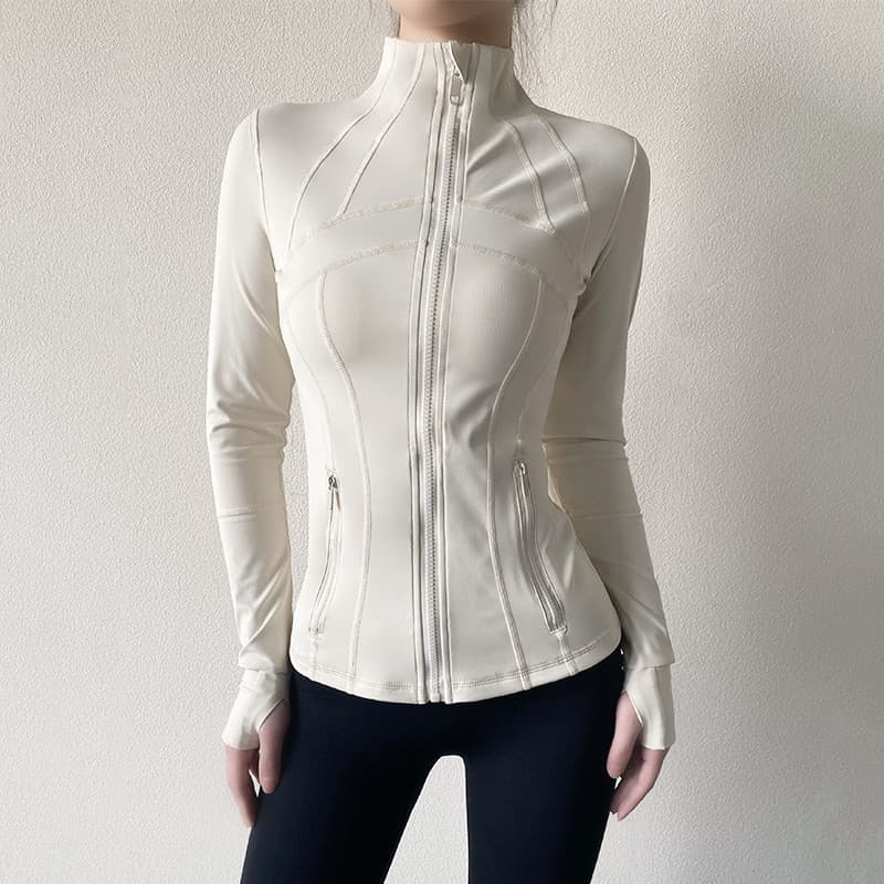 Pequeno gola alta jaqueta esportiva outono inverno feminino jaqueta esportiva clássico correndo manga longa zíper bolso