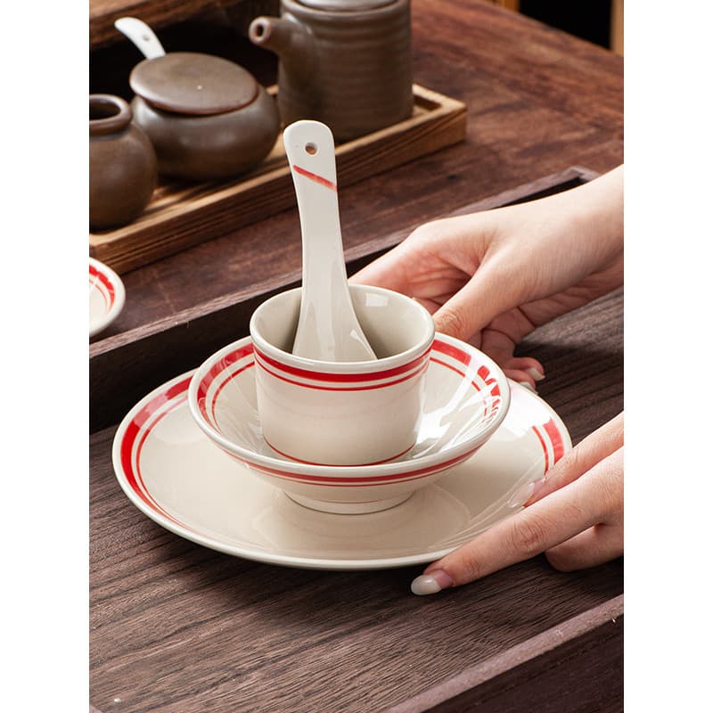 Conjunto de talheres de cerâmica pintado à mão, linha vermelha, pratos de alto valor, criativo, porcelana doméstica, pan