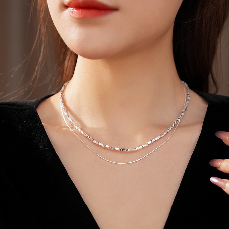 Corrente de camada dupla quebrada colar de prata feminino luz luxo estilo legal nicho exclusivo clavícula corrente All-M