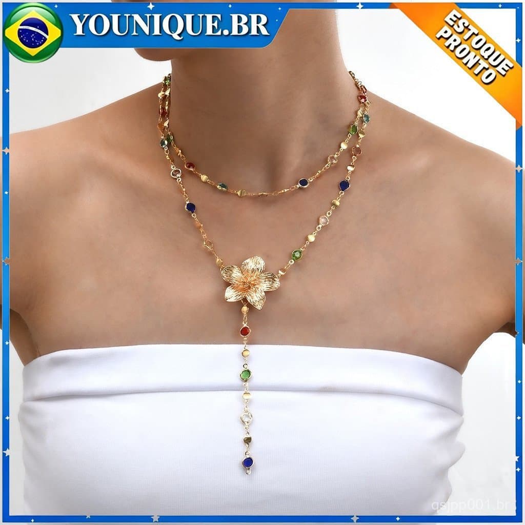 Pingente de Flor Boho com Pedras Coloridas - Colar Feminino Moderno e Versátil