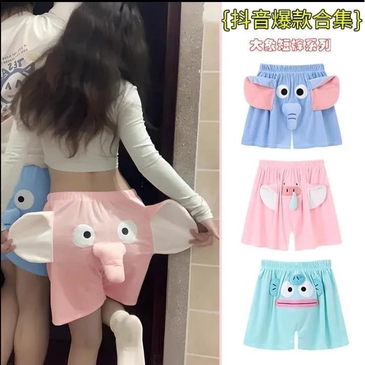 Shorts De Elefante Fofos Com Design De Desenho Animado 3D , Brincalhão E Caprichoso , Confortável Para Casa Ou Passeios