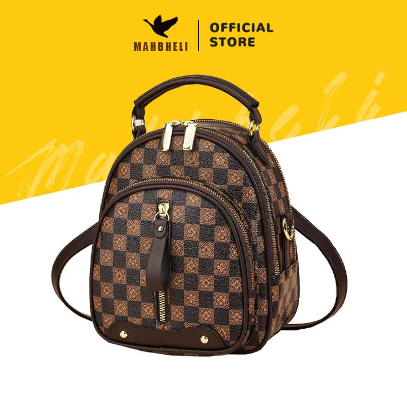 MAHBHELI Mochila feminina de couro macio com estampa 2025, multifuncional (mochila, cruzada, shoulder e handbag)